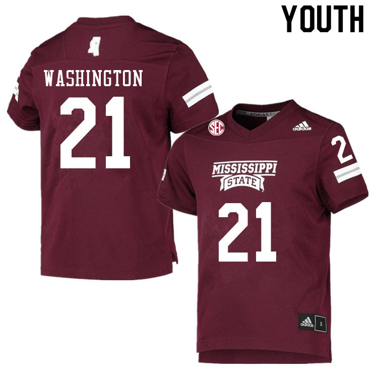 Youth #21 Hunter Washington Mississippi State Bulldogs College Football Jerseys Sale-Maroon - Click Image to Close